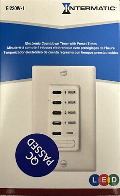 Intermatic EI220W-1 In-Wall Electronic Countdown Timer 1/2/4/8 Hour, IT-30070