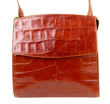 Medici Brown Genuine Leather Croco Print Flap X-body Shoulder Bag Handbag Purse
