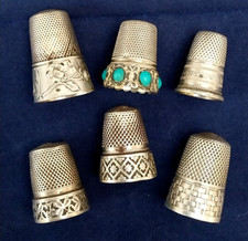 Ancien Dé à Coudre Lot de 6 en Argent Collection