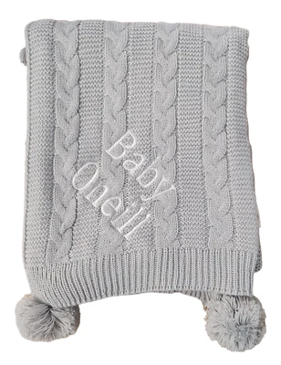 ELEGANCE Personalisierte Baby Bommel Bommel RECYCELTE ACRYL Decke bestickt Junge Mädchen Geschenk