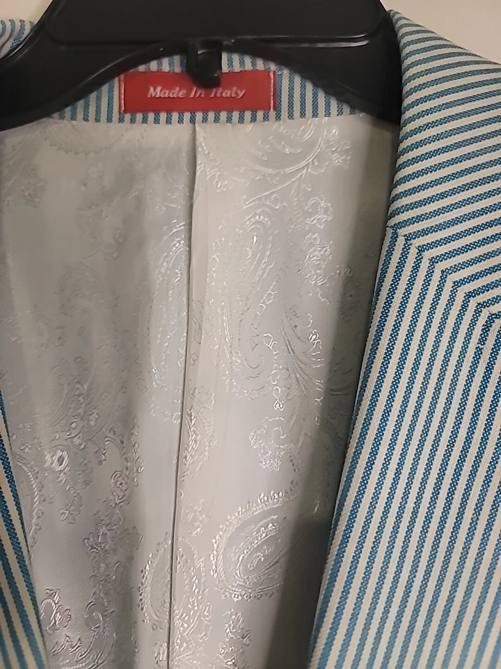 Blazer de hombre Tiglio Rosso 44L verde/blanco a rayas traje chaqueta hecho en Italia Foto 2 de 4