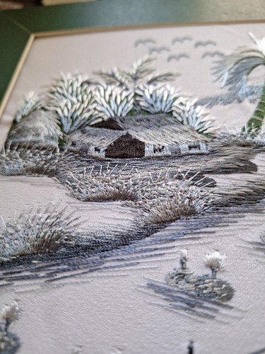 2 Intricate Embroidered Handmade Needlework Pictures Art Vietnam Tranh Theu Tay - Picture 16 of 24