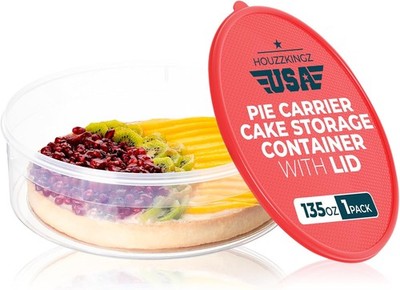 Pie Carrier Cake Storage Clear Container with Red Lid | 10.5'' Large Round 