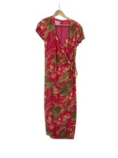Vtg David Warren Faux Wrap Maxi Dress Womens Size 8 Tropical Floral Flowy