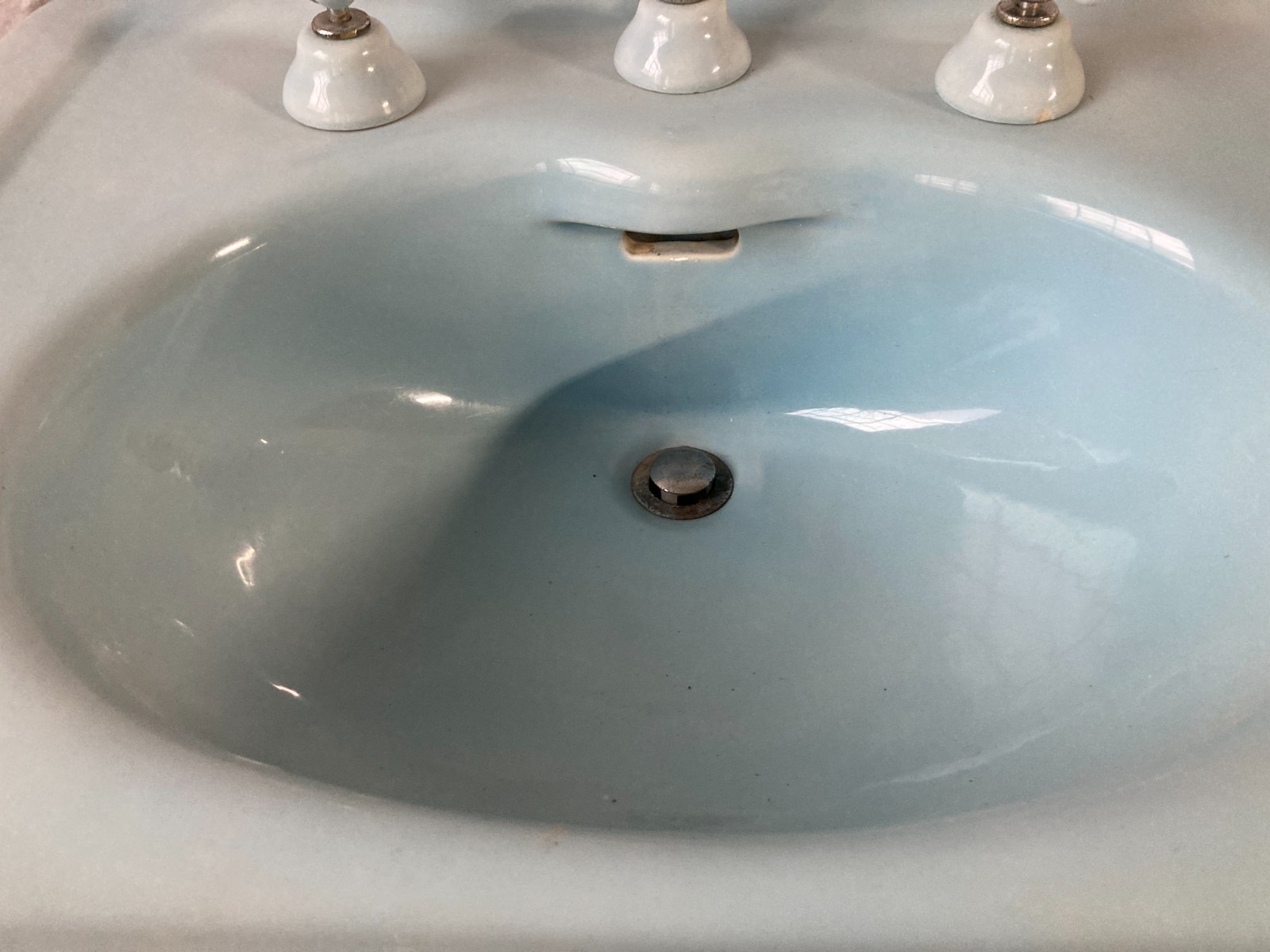 Antique 28x22 Light Blue Ceramic Pedestal Sink Old Vtg Standard 422-25E