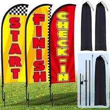 Buryeah 3 Feather Flag Start Advertising Banner Swooper 12 ft, Red and Yellow