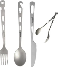 Titanium Fork Spoon Knife Set - Camping Tongs | Ultralight Backpacking Utensils,