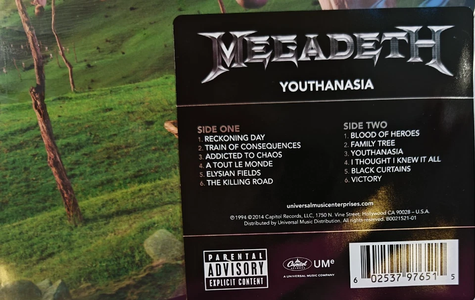 Megadeth Youthanasia LP Album vinyl record 2014 limited picture disc on Capitol - Image 3 of 4