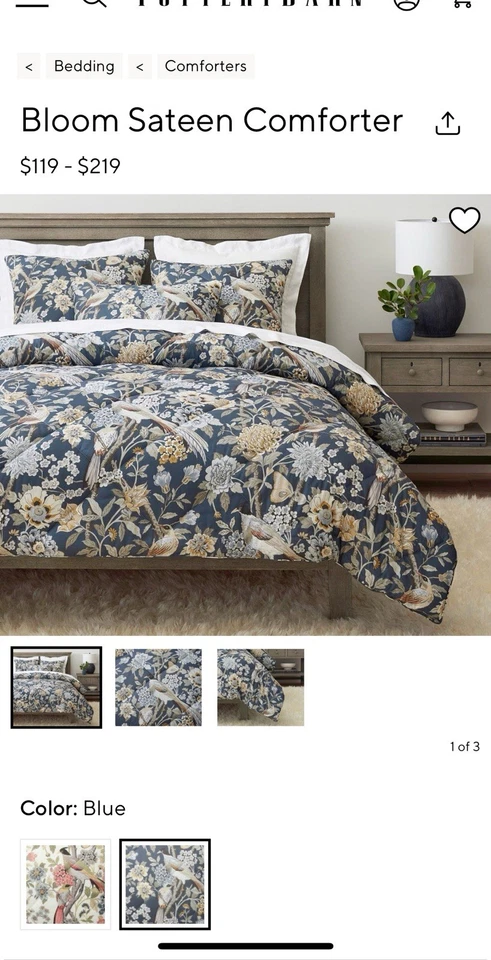 Juego de 2 fundas de almohada de satén Pottery Barn Bloom King Sham en azul Foto 2 de 2