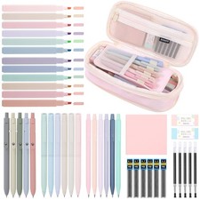 Cute School Supplies 44 PCS Aesthetic Pencil Case with 12 Pastel Highlighters...
