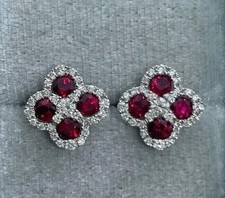 2Ct Round Cut Lab Created Ruby Women's Fancy Stud Earring 14K White Gold Plated