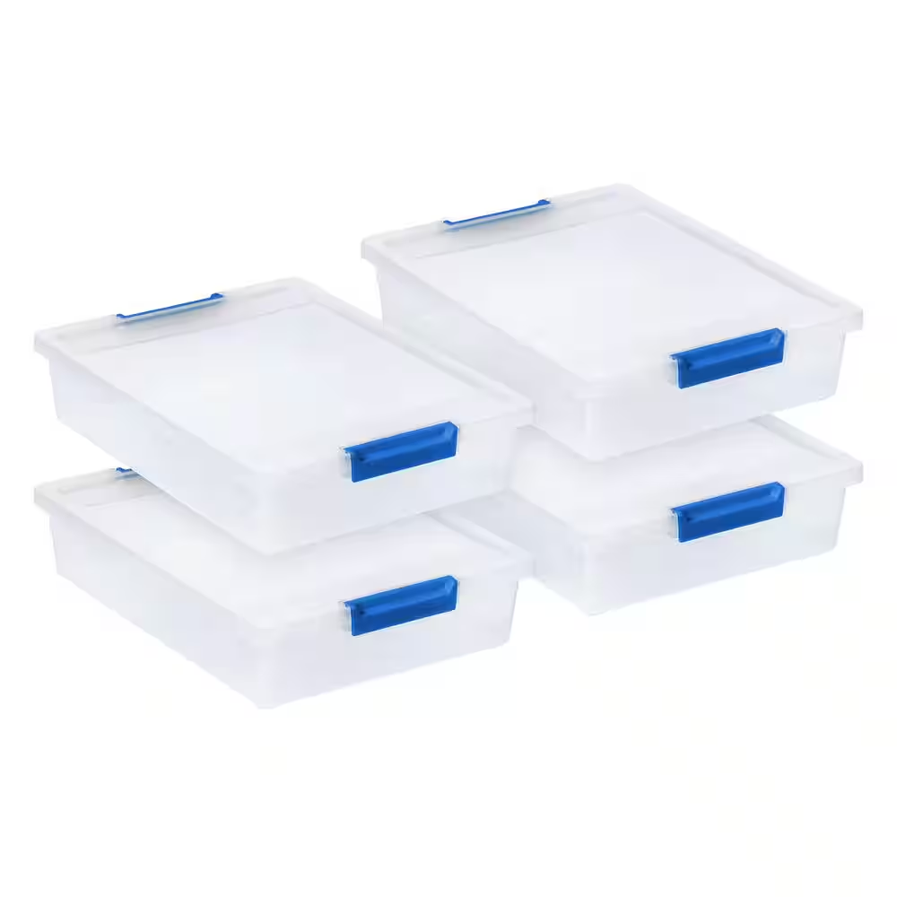 Clear Stackable 5.5 Qt Plastic Storage Bins 4-Pack