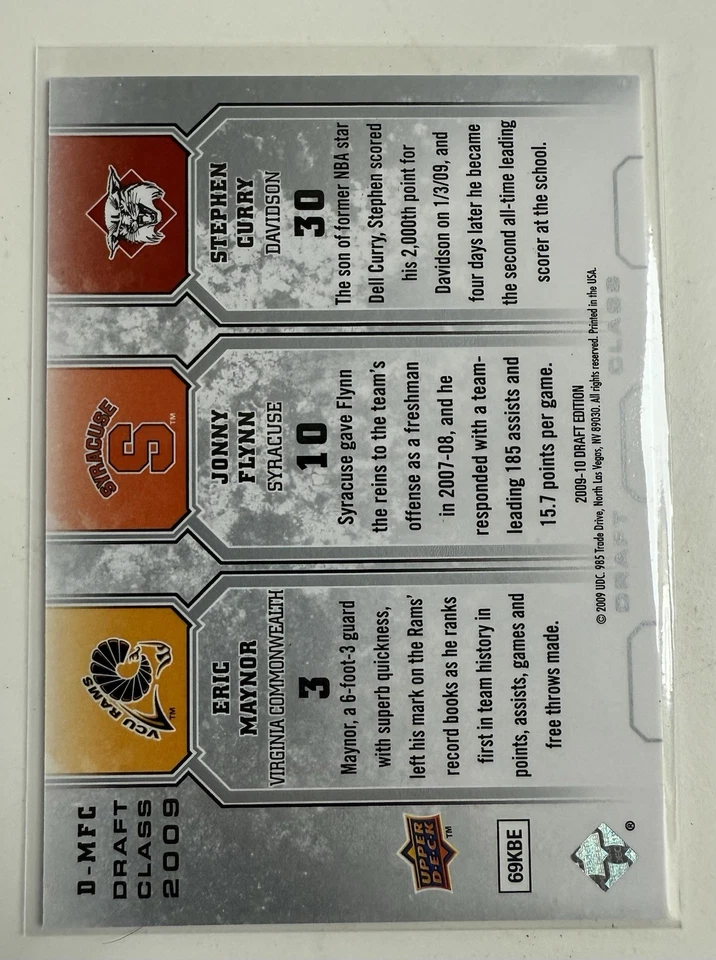 Steph Curry 2009 Upper Deck Draft Edition Jonny Flynn Eric Maynor #D-MFC RC NBA - Image 2 of 2