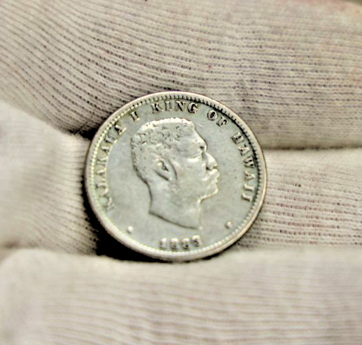 USA Hawaii 1883 25c Quarter Dollar Silver Coin VF (Cleaned)