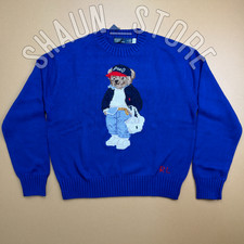 POLO RALPH LAUREN Polo Bear Cotton Sweater Blue Knit Pullover Women's Small Hot