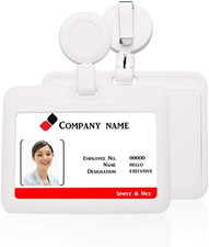 ID Badge Holder Case Horizontal with Reel Clip Retractable Heavy Duty Credit Car