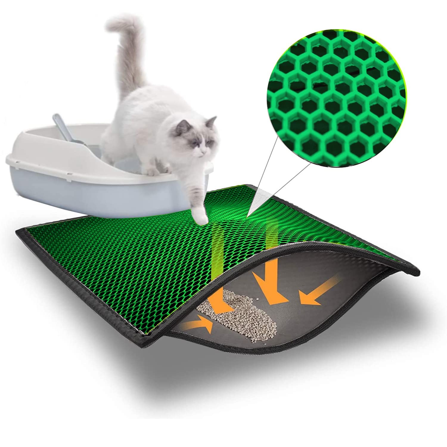 Tapis de litière pour chat imperméable motif nid d'abeille noir