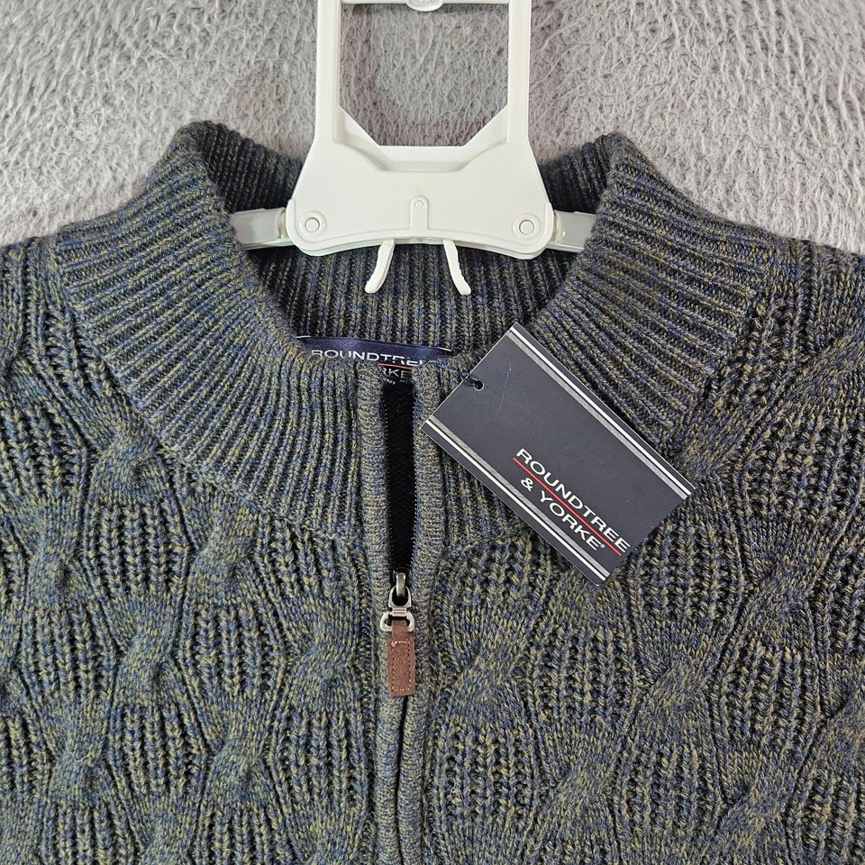$79 NEW Roundtree & Yorke Cable Knit Sweater Men 4XB 1/4 Zip Wool Blend - Image 3 of 4