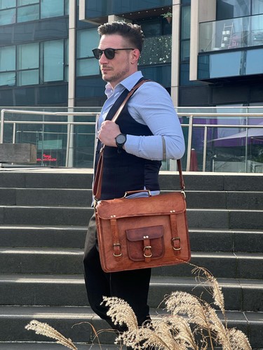 Unisex Leder Kuriertasche Business Laptop Aktentasche Umhängetasche Büro Schultertasche - Bild 2 von 12