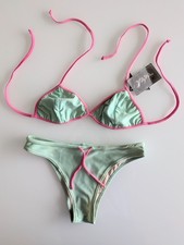 Mint Green Pink Triangle halter Bikini Set Adjustable 2 Piece Swimwear NWT M