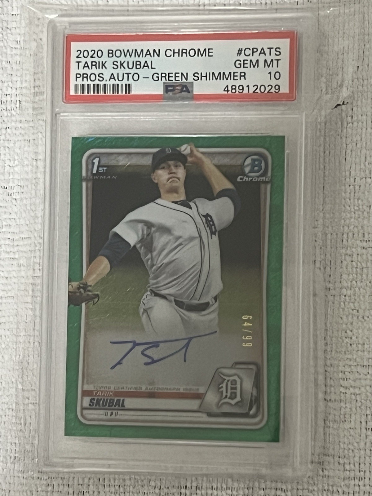 2020 Bowman Chrome Tarik Skubal 1st Green Shimmer Auto /99 #CPA-TS PSA 10 Rookie