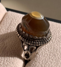 Unique Gemstone 925 sterling silver mens ring Yemeni SULTANI Eye Agate Aqeeq