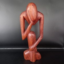 Carved Abstract  Wooden Thinking Man Statue Figurine