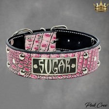 Custom Personalized 2" Wide Italian Leather Studded Dog Collar