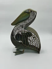 HandCrafted MetalWork Pelican Bird Fan, Copper & Turqouise Unique