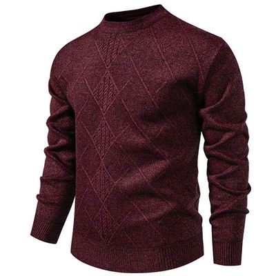 Men's Fleece-lined Thick Round Neck Knitted Sweater