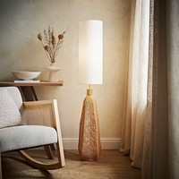Una Rattan Wicker Midi Floor Lamp Linen Drum Lampshade Living Room Lighting LED