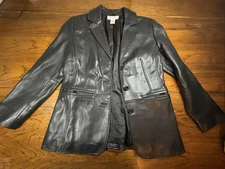 Preston & York Jacket Womens Medium Black Vintage 90s Genuine Lamb Leather M Pet