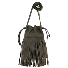 American West Womens Fringed Cowgirl Chocolate Brown Leather Bucket Bag OS