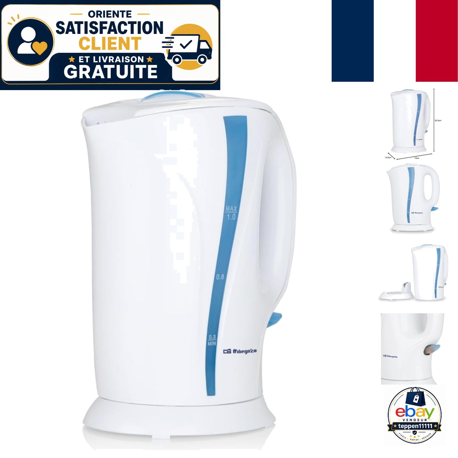 Bouilloire 1L Orbegozo KT 5002 blanche idéale pour le thé au bureau