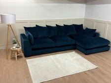 DFS Large Navy Velvet Plush Corner Sofa RRP: £1,349 DELIVERY AVAILABLE