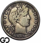 1907-D Barber Half Dollar, Better Date Denver Issue, FINE++