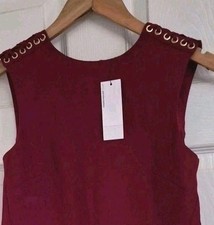 Warehouse Womens Red Sleeveless Top Size UK8 Gold Sleeve Detail New RRP £39