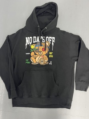 No Days Off Bear Hoodie Mens 2XL Black Graphic Pullover Get Money Streetwear