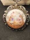 Coro Locket Vintage Porcelain Courting Couple Large 30" Snake Chain — photo 4