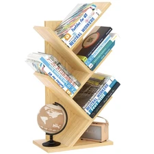 5 Tier Tree Book Shelf, Small Desktop Bookshelf with Storage Organizer, Wood ...
