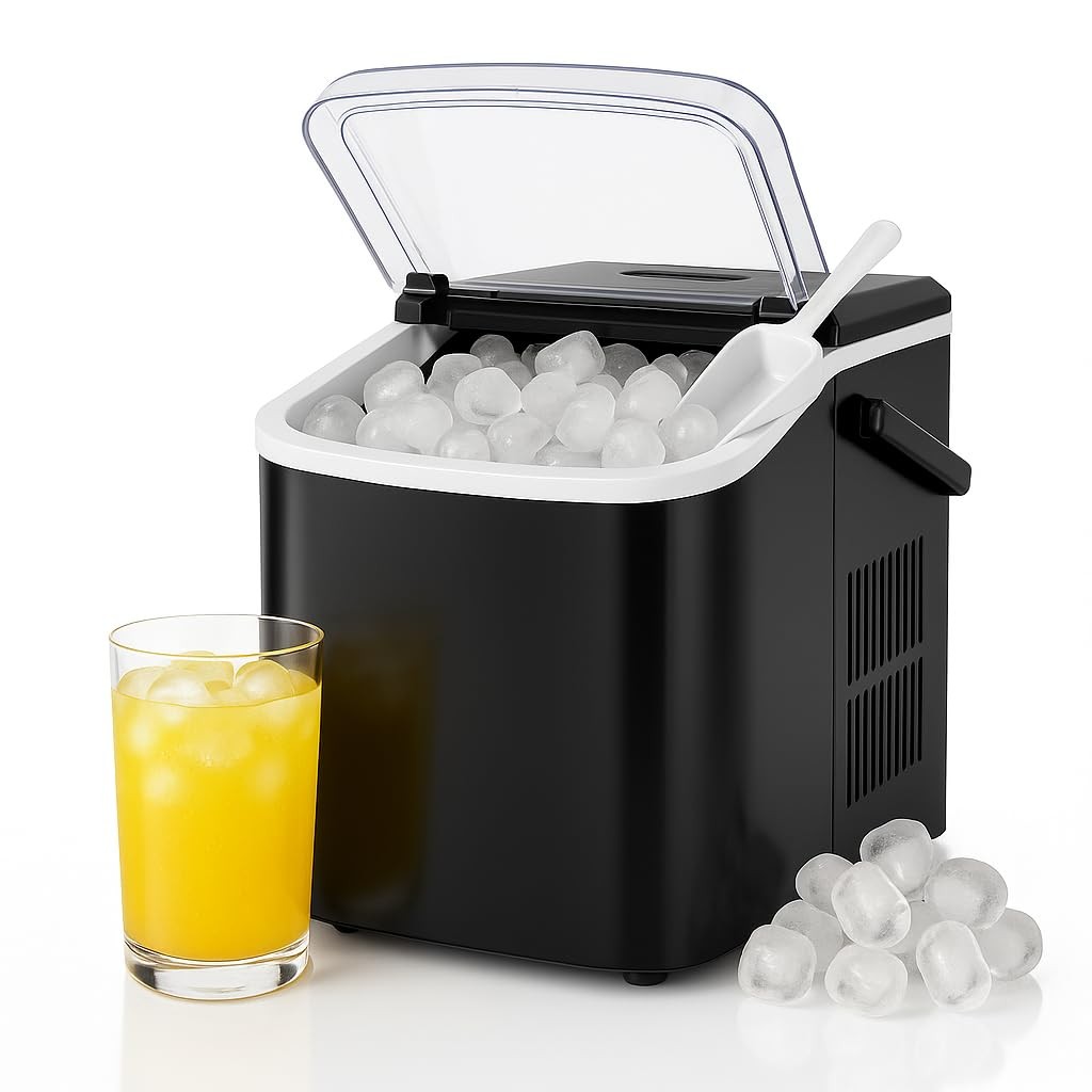 Portable Countertop Ice Maker with Handle 26lbs Per Day 9 Bullet Ice Cubes in 6 Minutes-image