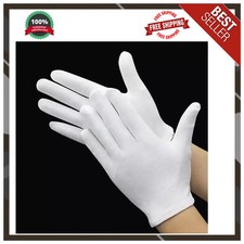 12 Pairs White Cotton Gloves for Eczema Dry Hands Spa Inspection Stretchy Large