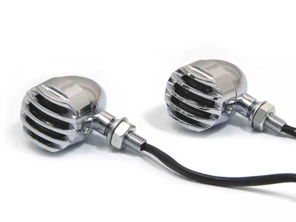 Clignotants avant Prison Bar alu chrome pour moto bobber cafe racer