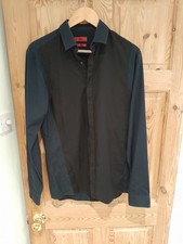 Hugo Boss Men's Slim Fit Shirt Smart Two Tone - Midnight Blue/Black Size 38/15