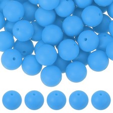 60 Pcs Silicone Beads, 15mm Bulk Beads for Keychain Making, Matte Blue