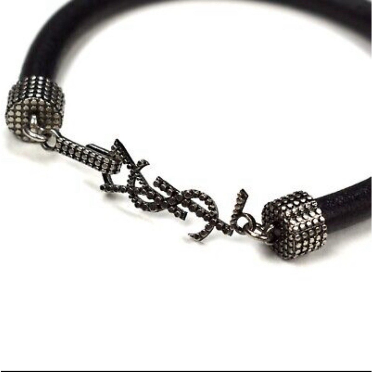 Saint Laurent Opyum Men's Embellished Textured Leather Silver Tone