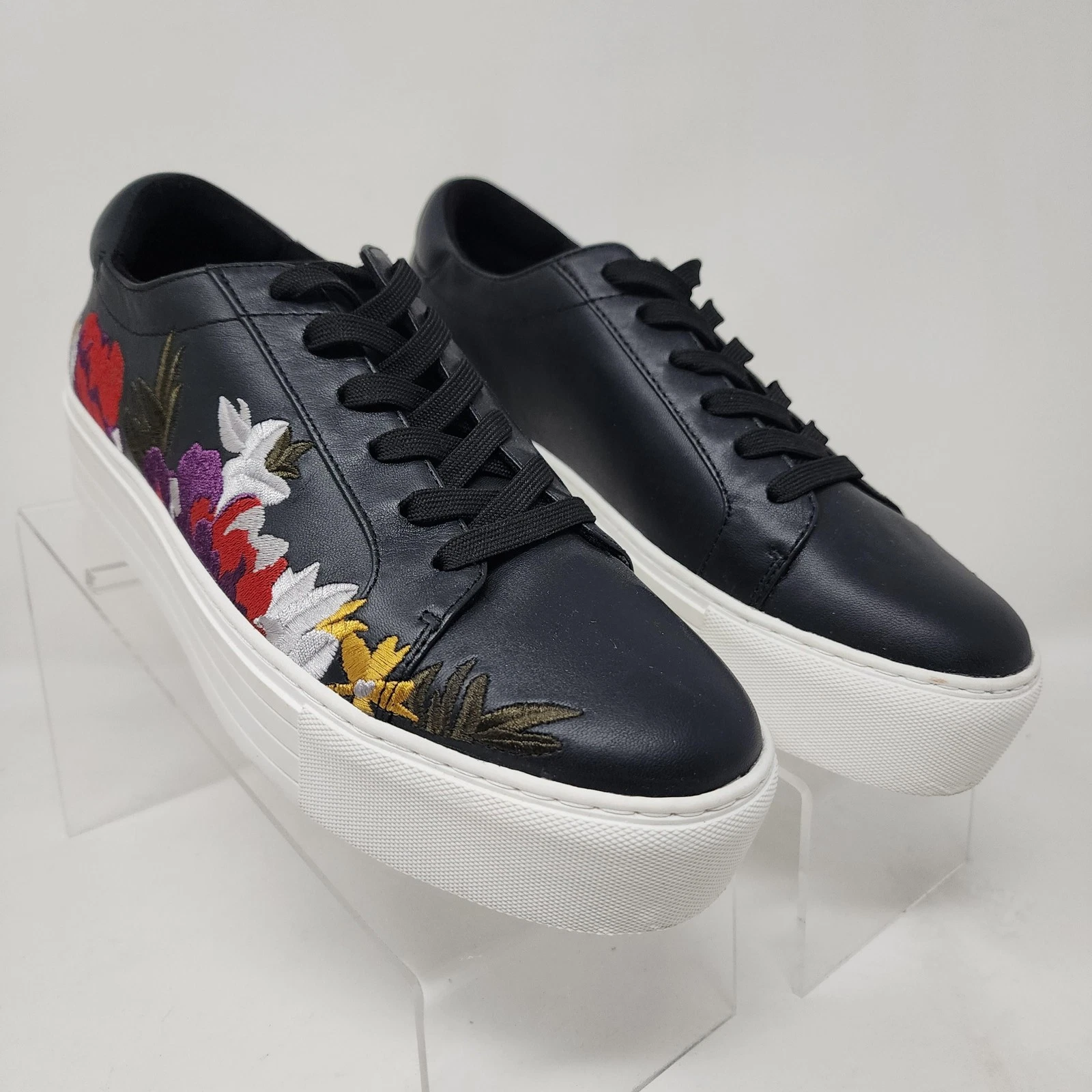 Kenneth Cole Abbey 2 Shoes Womens 8.5 Platform Leather Floral Embroidery Casual