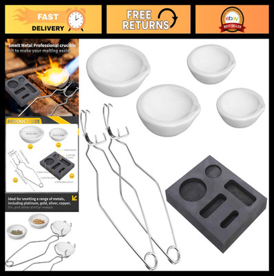 7pcs Graphite Metal Melting Kit - Crucible Tongs, 5-in-1 Ingot Mold, Quartz Cruc
