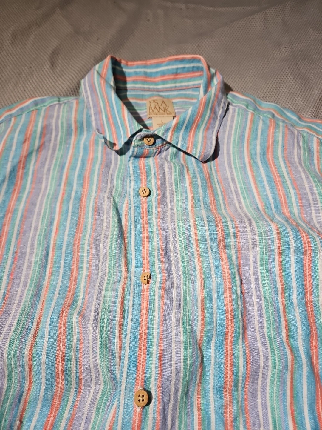 Jos A Bank Shirt Mens Large Multicolor Linen Striped Button Down Preppy Casual