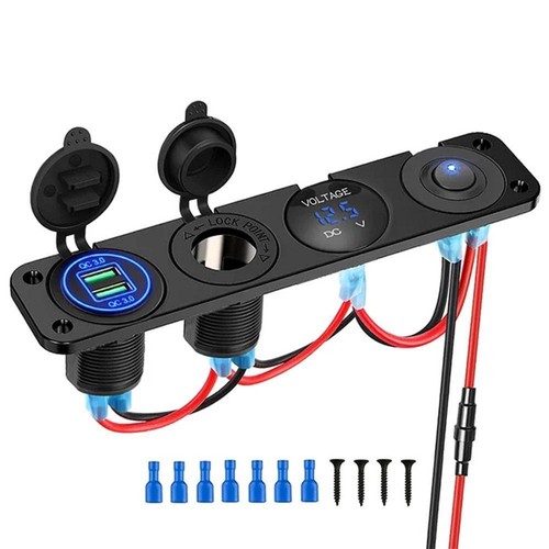 4 in 1 Charger Outlet Socket Panel QC 3'0 Dua 12V USB Power Outlet Car Switch~ - Zdjęcie 2 z 11